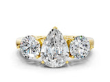 Yellow gold Pear Cut Diamond Three-Stone Ring with Prong Setting and Classic Band_149