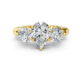 Yellow gold Pear Cut Diamond Three-Stone Ring with Prong Setting and Pavé Band_3