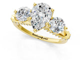 Yellow gold Pear Cut Diamond Three-Stone Ring with Prong Setting and Pavé Band_4