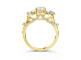Yellow gold Pear Cut Diamond Three-Stone Ring with Prong Setting and Pavé Band_6