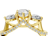 Yellow gold Pear Cut Diamond Three-Stone Ring with Prong Setting and Pavé Band_7