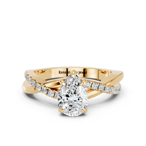 Yellow gold Pear Cut Diamond Twist Band Solitaire with Prong Setting_23