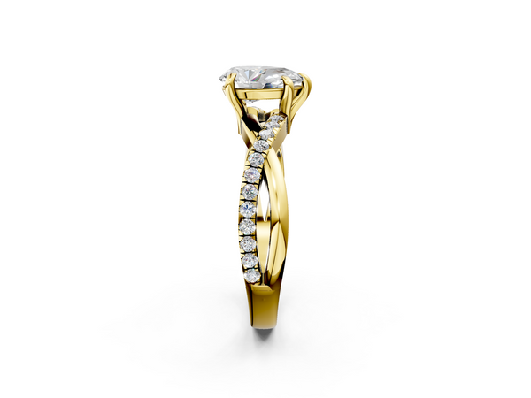 Yellow Gold Pear-Shaped Solitaire Engagement Ring Setting with Pave Crossover Twist Band