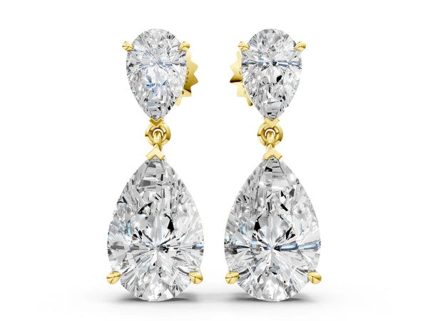 Yellow gold Pear Cut Diamond Two Stone Drop Earrings