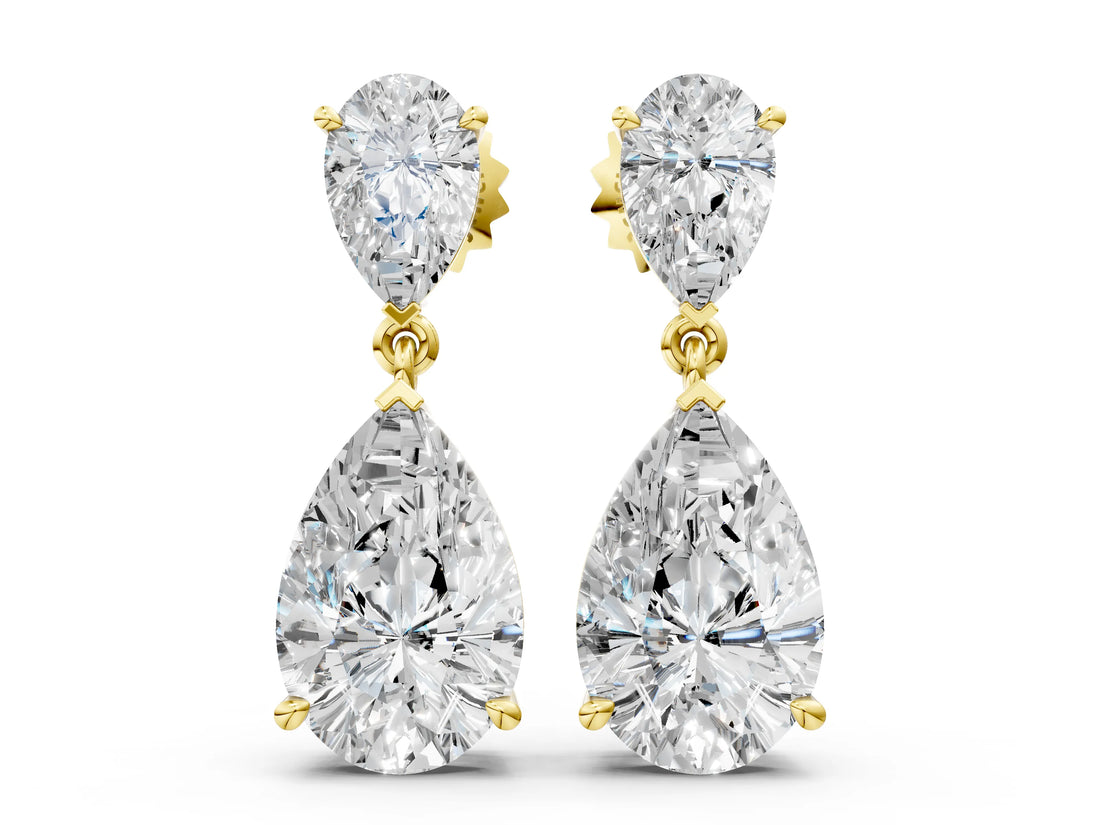 14K Yellow Gold 2.50 Carat E-F VVS-VS Pear Diamond Two Stone Drop Earrings