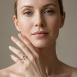 Yellow gold Pear Cut Diamond Two-Stone Open Band Ring with Prong Setting_123