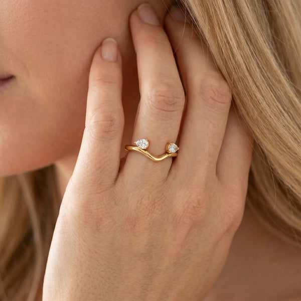 Yellow gold Pear Cut Diamond Two-Stone Open Band Ring with Prong Setting