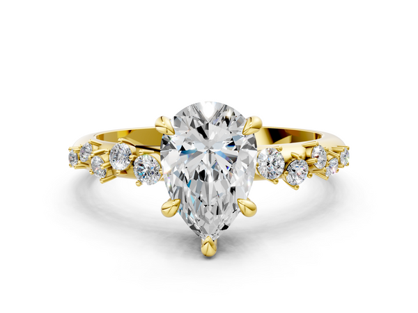 Yellow Gold Pear-Shaped Solitaire Engagement Ring Setting with Graduated Scattered Accents
