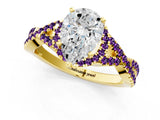 Yellow gold Pear Cut Diamond with Amethyst side stone Halo Twist Band Solitaire Prong Setting Ring_37