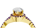 Yellow gold Pear Cut Diamond with Amethyst side stone Halo Twist Band Solitaire Prong Setting Ring_40