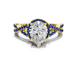 Yellow gold Pear Cut Diamond with Blue Sapphire side stone Halo Twist Band Solitaire Prong Setting Ring_42