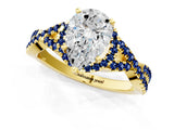Yellow gold Pear Cut Diamond with Blue Sapphire side stone Halo Twist Band Solitaire Prong Setting Ring_43