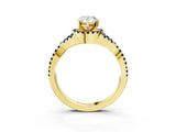 Yellow gold Pear Cut Diamond with Blue Sapphire side stone Halo Twist Band Solitaire Prong Setting Ring_45