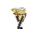 Yellow gold Pear Cut Diamond with Blue Sapphire side stone Halo Twist Band Solitaire Prong Setting Ring_47