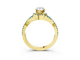 Yellow gold Pear Cut Diamond with Blue Topaz side stone Halo Twist Band Solitaire Prong Setting Ring_15