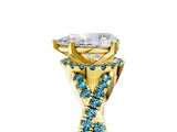 Yellow gold Pear Cut Diamond with Blue Topaz side stone Halo Twist Band Solitaire Prong Setting Ring_17