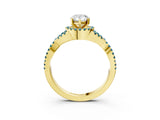 Yellow gold Pear Cut Diamond with Blue Topaz side stone Halo Twist Band Solitaire Prong Setting Ring_27