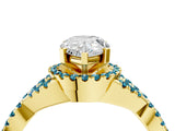 Yellow gold Pear Cut Diamond with Blue Topaz side stone Halo Twist Band Solitaire Prong Setting Ring_28