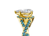 Yellow gold Pear Cut Diamond with Blue Topaz side stone Halo Twist Band Solitaire Prong Setting Ring_29