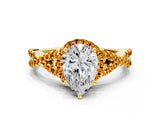 Yellow gold Pear Cut Diamond with Citrine side stone Halo Twist Band Solitaire Prong Setting Ring_12