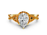 Yellow gold Pear Cut Diamond with Citrine side stone Halo Twist Band Solitaire Prong Setting Ring_18