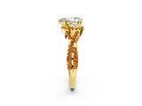 Yellow gold Pear Cut Diamond with Citrine side stone Halo Twist Band Solitaire Prong Setting Ring_20