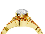 Yellow gold Pear Cut Diamond with Citrine side stone Halo Twist Band Solitaire Prong Setting Ring_22