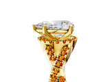 Yellow gold Pear Cut Diamond with Citrine side stone Halo Twist Band Solitaire Prong Setting Ring_23