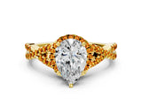 Yellow gold Pear Cut Diamond with Citrine side stone Halo Twist Band Solitaire Prong Setting Ring_42