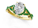 Yellow gold Pear Cut Diamond with Emerald side stone Halo Twist Band Solitaire Prong Setting Ring_25