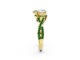 Yellow gold Pear Cut Diamond with Emerald side stone Halo Twist Band Solitaire Prong Setting Ring_26