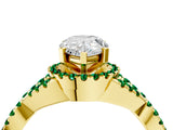 Yellow gold Pear Cut Diamond with Emerald side stone Halo Twist Band Solitaire Prong Setting Ring_28