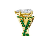Yellow gold Pear Cut Diamond with Emerald side stone Halo Twist Band Solitaire Prong Setting Ring_29