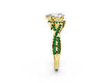 Yellow gold Pear Cut Diamond with Emerald side stone Halo Twist Band Solitaire Prong Setting Ring_38
