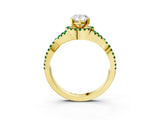 Yellow gold Pear Cut Diamond with Emerald side stone Halo Twist Band Solitaire Prong Setting Ring_39