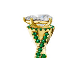 Yellow gold Pear Cut Diamond with Emerald side stone Halo Twist Band Solitaire Prong Setting Ring_41