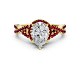 Yellow gold Pear Cut Diamond with Garnet side stone Halo Twist Band Solitaire Prong Setting Ring_36