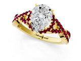 Yellow gold Pear Cut Diamond with Garnet side stone Halo Twist Band Solitaire Prong Setting Ring_37
