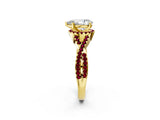 Yellow gold Pear Cut Diamond with Garnet side stone Halo Twist Band Solitaire Prong Setting Ring_38