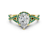 Yellow gold Pear Cut Diamond with Green Sapphire side stone Halo Twist Band Solitaire Prong Setting Ring_36