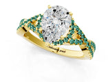 Yellow gold Pear Cut Diamond with Green Sapphire side stone Halo Twist Band Solitaire Prong Setting Ring_37