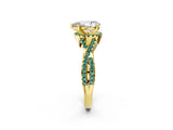 Yellow gold Pear Cut Diamond with Green Sapphire side stone Halo Twist Band Solitaire Prong Setting Ring_38