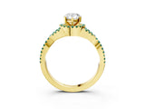 Yellow gold Pear Cut Diamond with Green Sapphire side stone Halo Twist Band Solitaire Prong Setting Ring_39