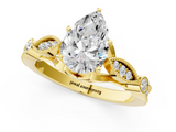Yellow gold Pear Cut Diamond with Milgrain Marquise and Bezel Accents on a Solitaire Band with Prong Setting_233