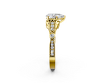 Yellow gold Pear Cut Diamond with Milgrain Marquise and Bezel Accents on a Solitaire Band with Prong Setting_234