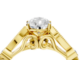 Yellow gold Pear Cut Diamond with Milgrain Marquise and Bezel Accents on a Solitaire Band with Prong Setting_236