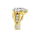 Yellow gold Pear Cut Diamond with Milgrain Marquise and Bezel Accents on a Solitaire Band with Prong Setting_237