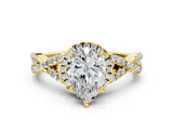 Yellow gold Pear Cut Diamond with Moissanite side stone Halo Twist Band Solitaire Prong Setting Ring_12