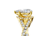 Yellow gold Pear Cut Diamond with Moissanite side stone Halo Twist Band Solitaire Prong Setting Ring_17