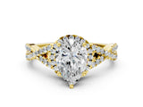 Yellow gold Pear Cut Diamond with Moissanite side stone Halo Twist Band Solitaire Prong Setting Ring_18